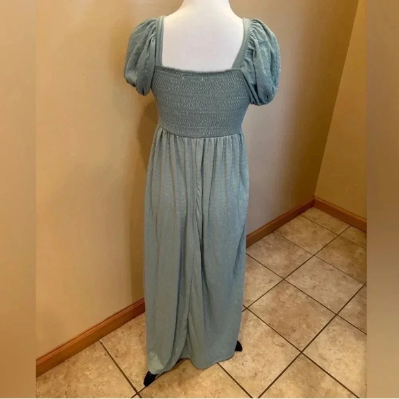 Poof New York Women’s Green Maxi Dress with Puff Sleeves Cottagecore Large - Picture 2 of 5